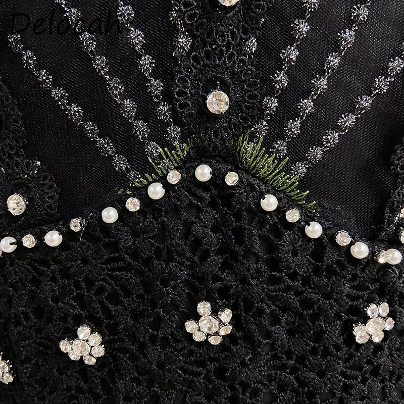 

Delocah Women Spring Fashion RunwayParty A-Line Dress Lantern Sleeve High Waist Lace Crystal Slim Ladies Long Dresses Vestidos