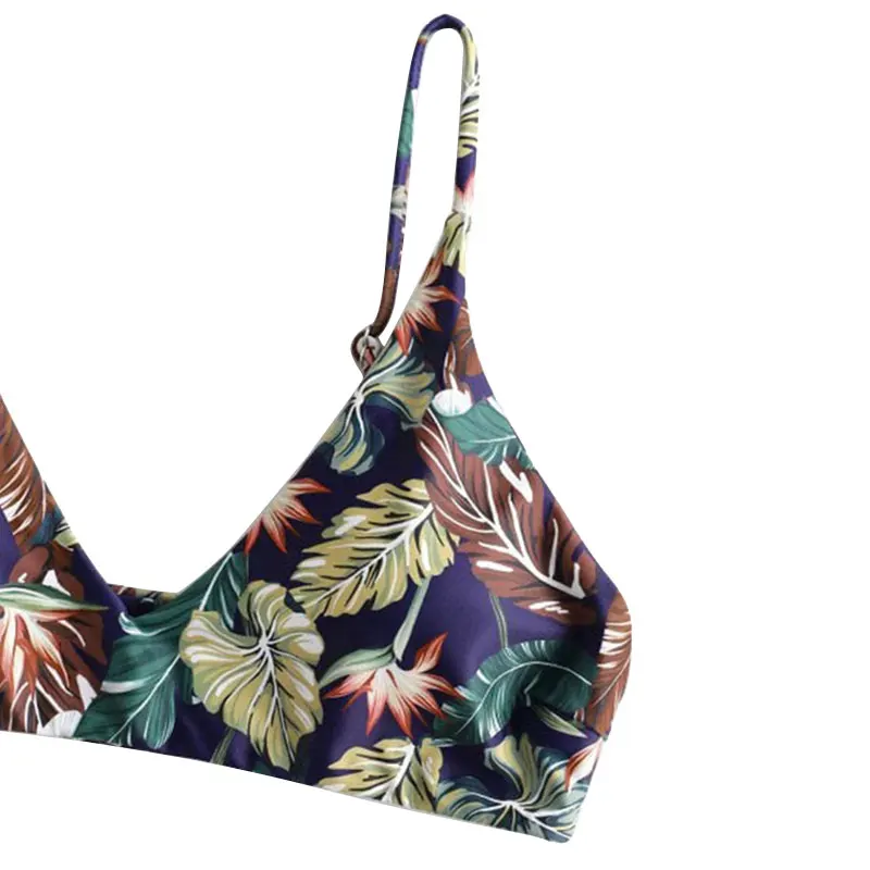 Топ с принтом листьев и однотонная нижняя часть комплект бикини сексуальный из 2