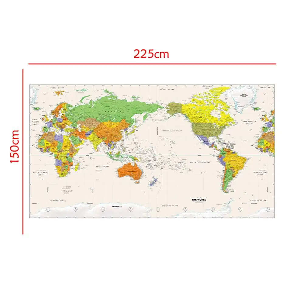 

150x225cm The World Miller Projection Detail World Map For School Office Classroom Wall Decor Painting