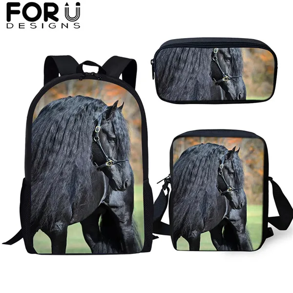FORUDESIGNS/3 шт./компл. красивый фризская лошадь печати школьная сумка для мальчиков и подростков, рюкзак для девочек, детей, студентов рюкзак для путешествий - Цвет: CDGX1510CEK