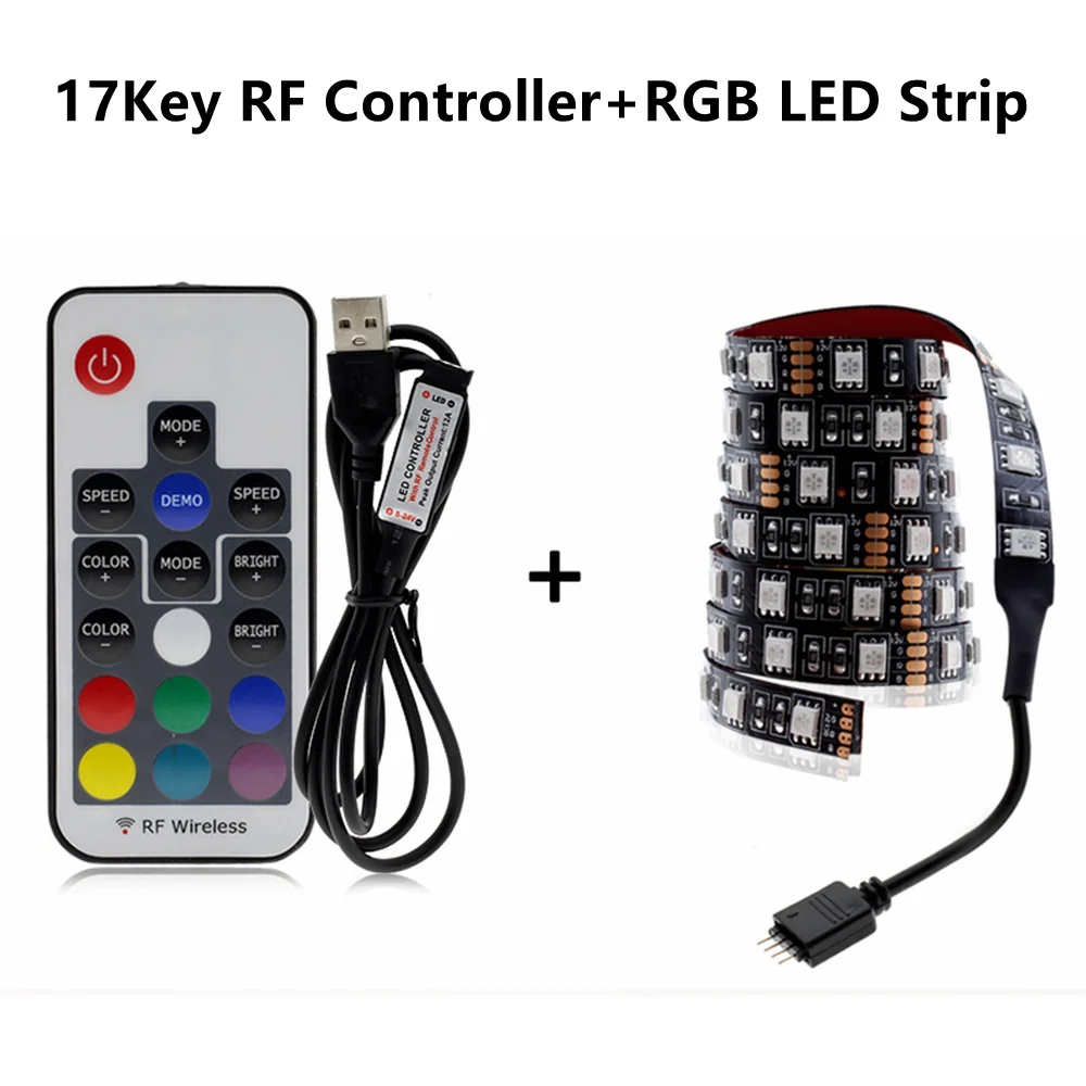 With RF Controller USB Светодиодные ленты 5V SMD5050 изменяемый RGB светодиодный ТВ фон светильник ing 50 см 1 м 2 м 3 м 4 м 5 м набор «сделай сам» гибкий светодиодный светильник - Испускаемый цвет: With RF Controller