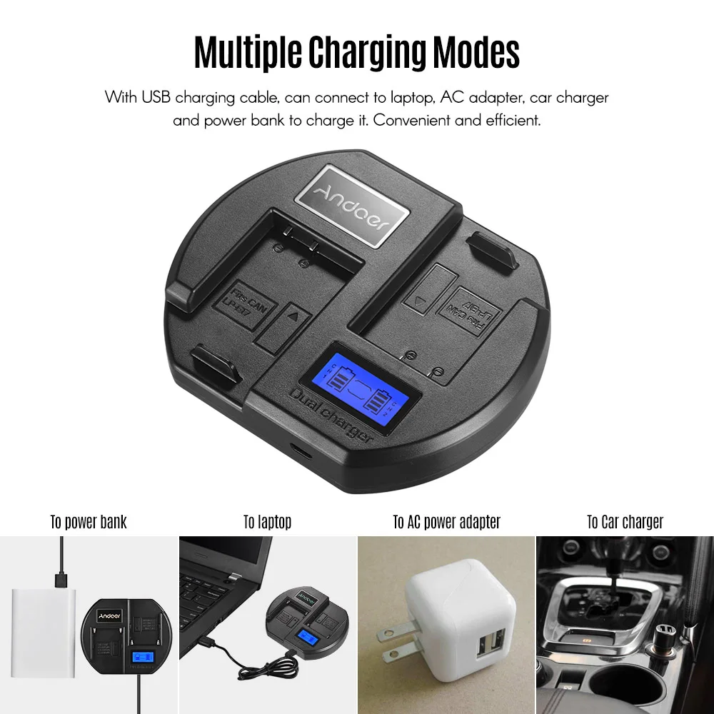 Быстрое зарядное устройство Andoer Двухканальное для камеры с американским