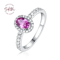 skm halo pink sapphire engagement ring white gold unique diamond ring for women wedding ring delicate promise anniversary