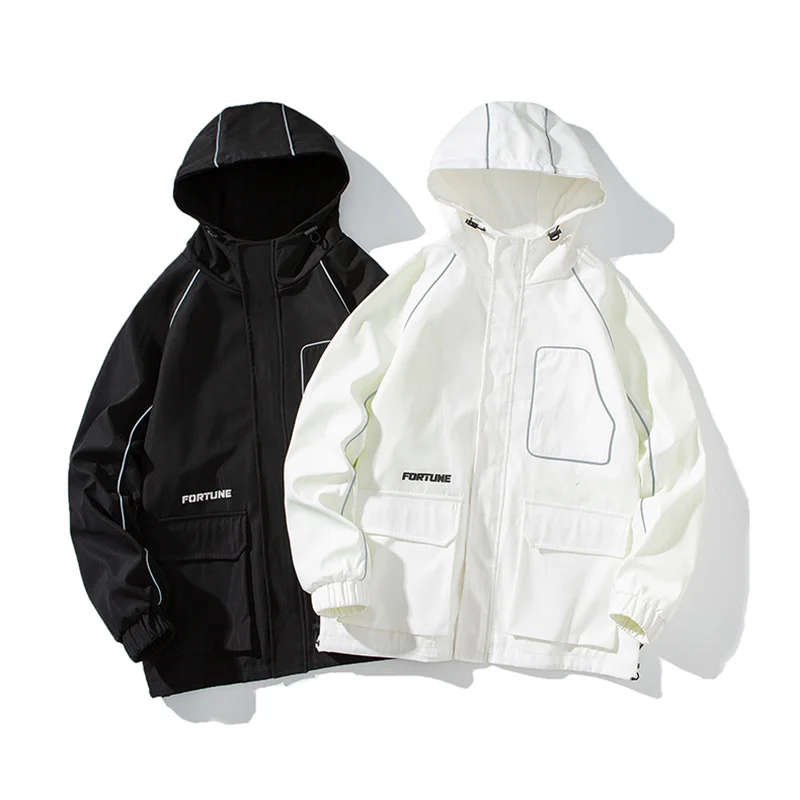 

Jacket men's spring and autumn new Japanese retro simple street trend reflective hooded assault jacket loose hooded jacket