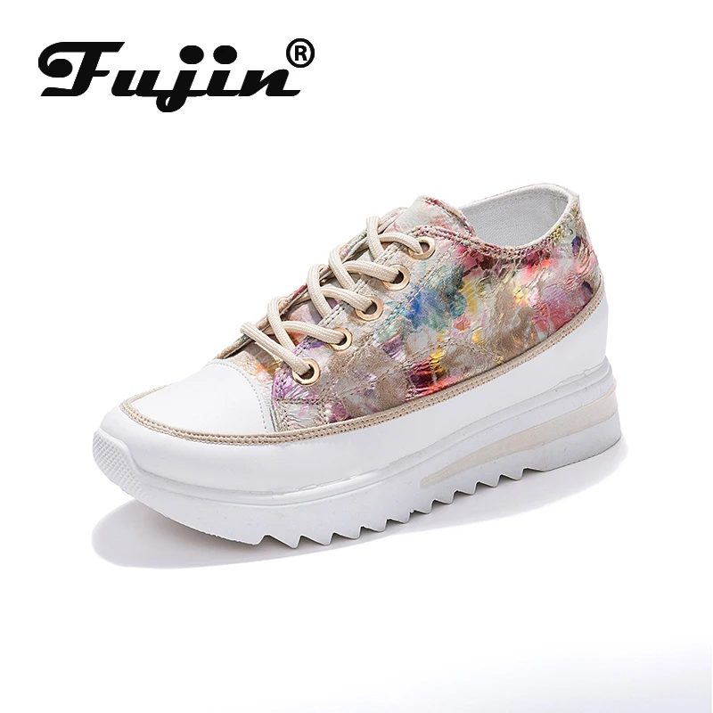 Женские кроссовки на платформе Fujin дышащие толстой танкетке для отдыха весна