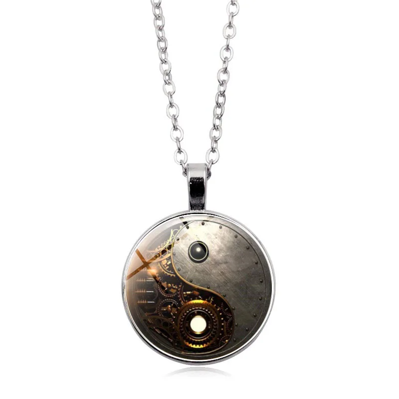 

2021 Fashion Punk Yin Yang Steam Pendant Necklace Time Gems Popular Retro Accessories Stainless Steel Jewelry Men's Chain Gift