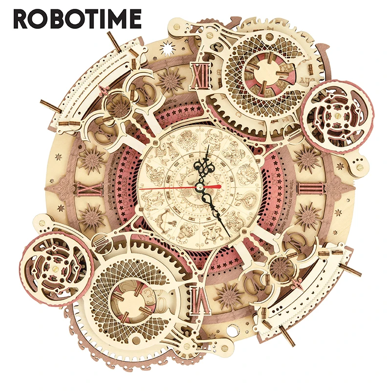 Robotime ART 3D деревянная модель наборы строительных блоков Зодиак Настенные Часы