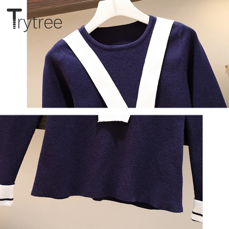 Trytree 2020 осенне-зимний комплект из двух предметов повседневный Вязаный топ с