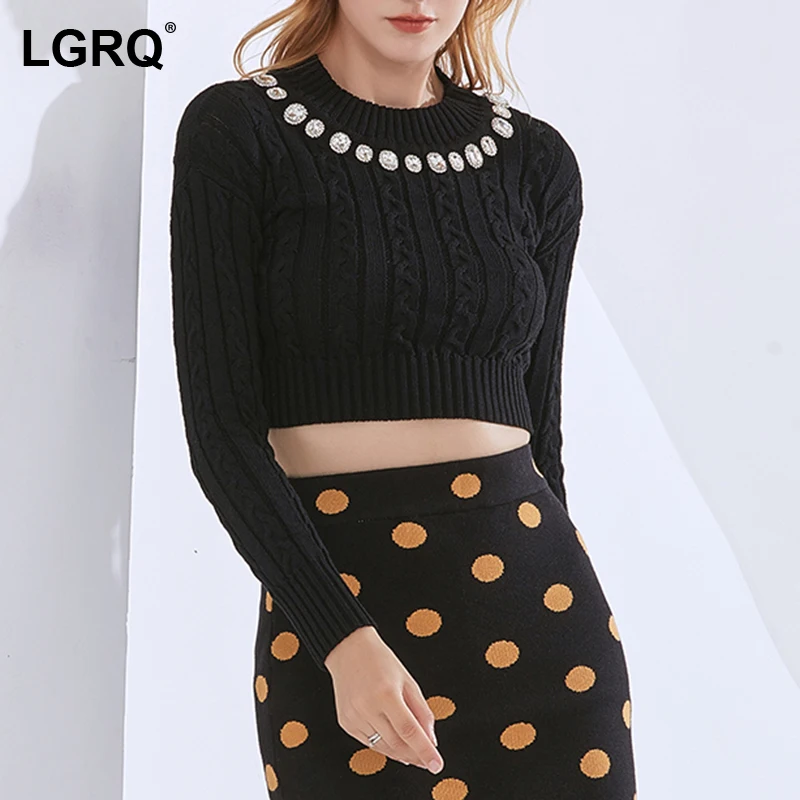 

Женский тонкий свитер [LGRQ] с круглым вырезом, длинным рукавом, в стиле пэчворк, с бриллиантами, облегающие Женские Вязаные Пуловеры, осенняя ...