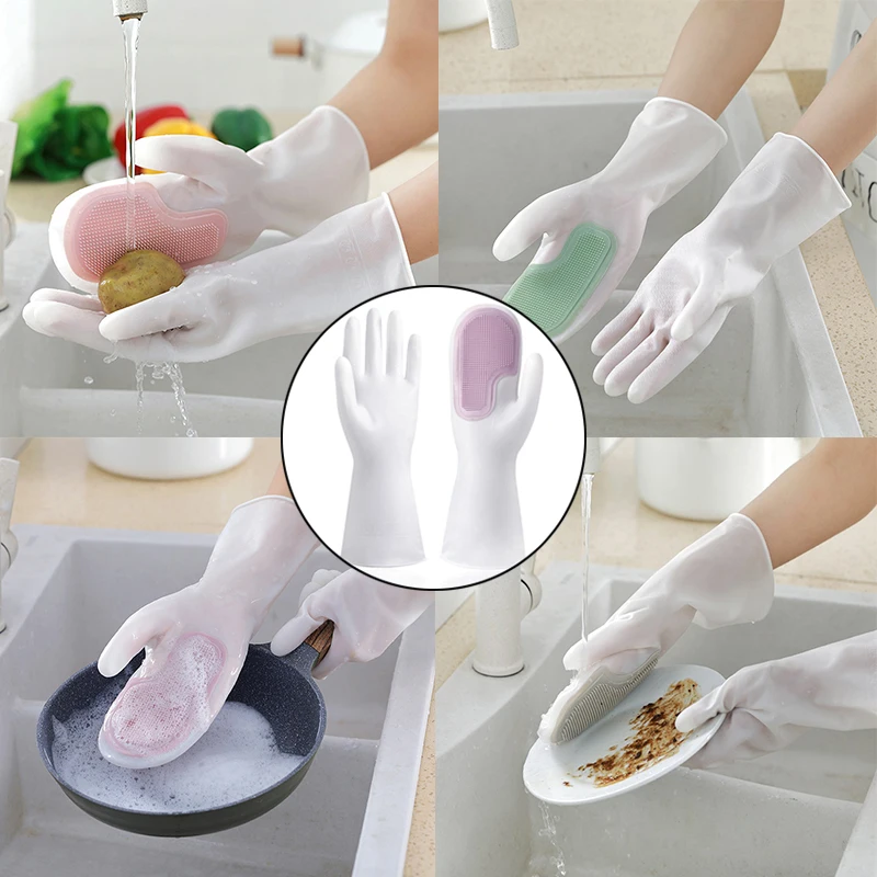 

1Pair Dishwashing Cleaning Gloves Magic Silicone Rubber Dish Washing Glove for Household Scrubber Kitchen Clean Tool Supplies