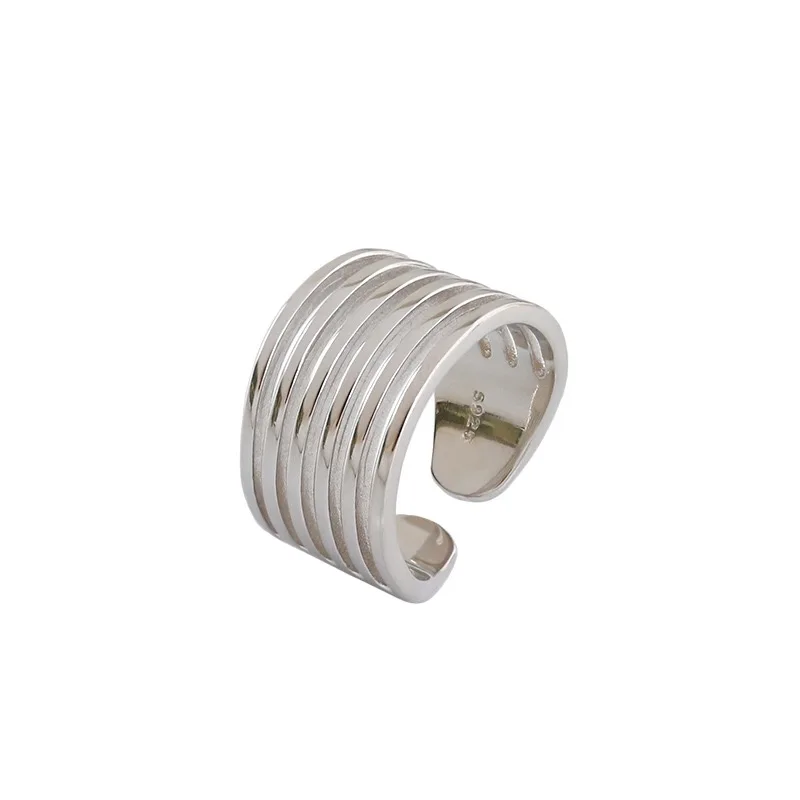 

Real 925 Sterling Silver Minimalist Multi-layer Opening Ring For Fashion Women Party Elegant Lines Fine Jewelry Gift