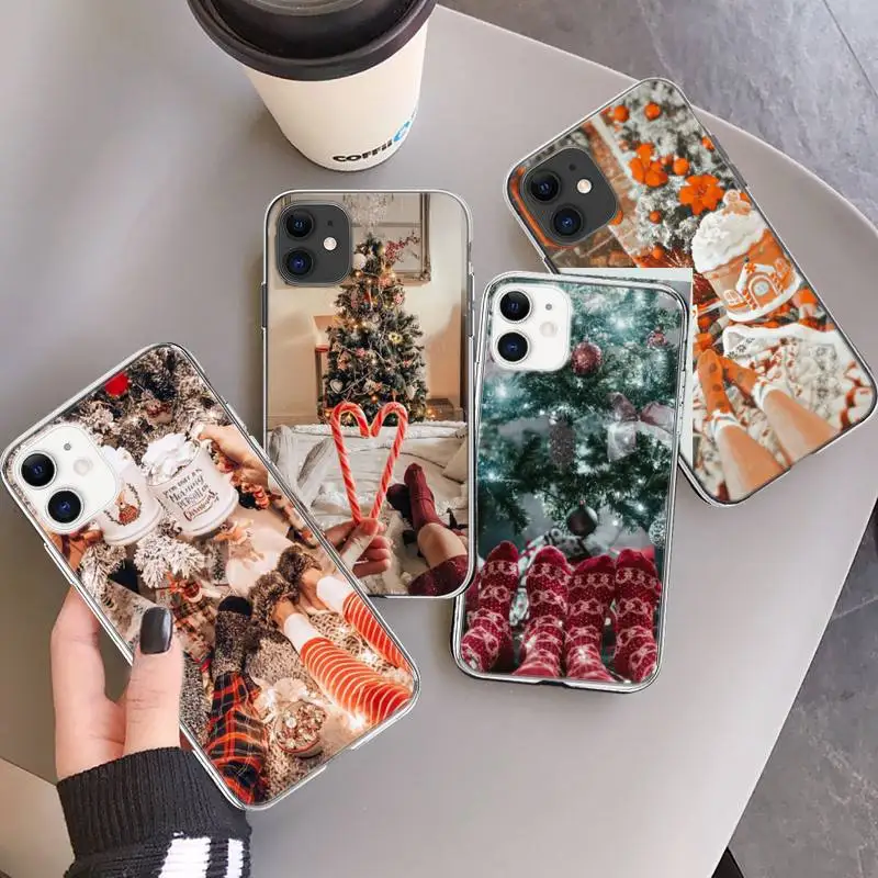 

Fashion girl Merry christmas Phone Case Transparent for iPhone 6 7 8 11 12 s mini pro X XS XR MAX Plus