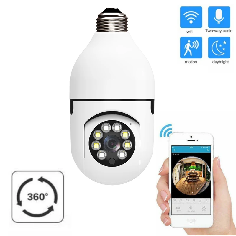 

E27 Bulb Wifi Camera PTZ HD Infrared Night Vision Two Way Talk Baby Monitor Auto Tracking V380 PRO for Home Security IP Camera