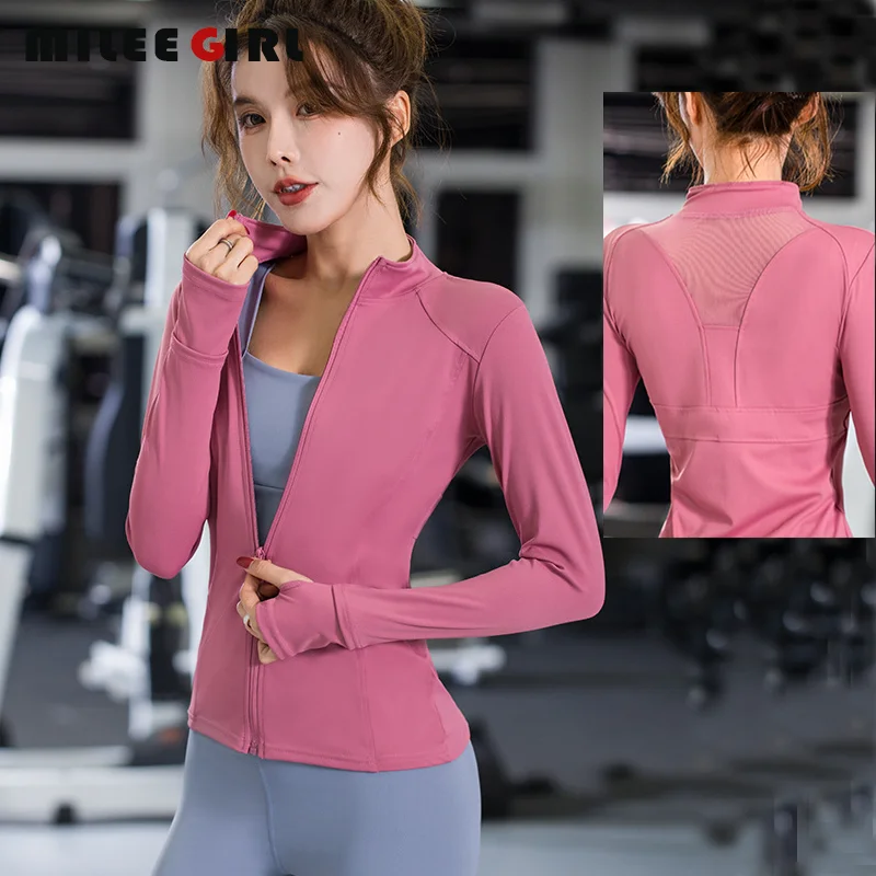 

Женская Облегающая рубашка для йоги с длинным рукавом, облегающий спортивный топ с воротником-стойкой для тренировок, модная сетчатая быст...