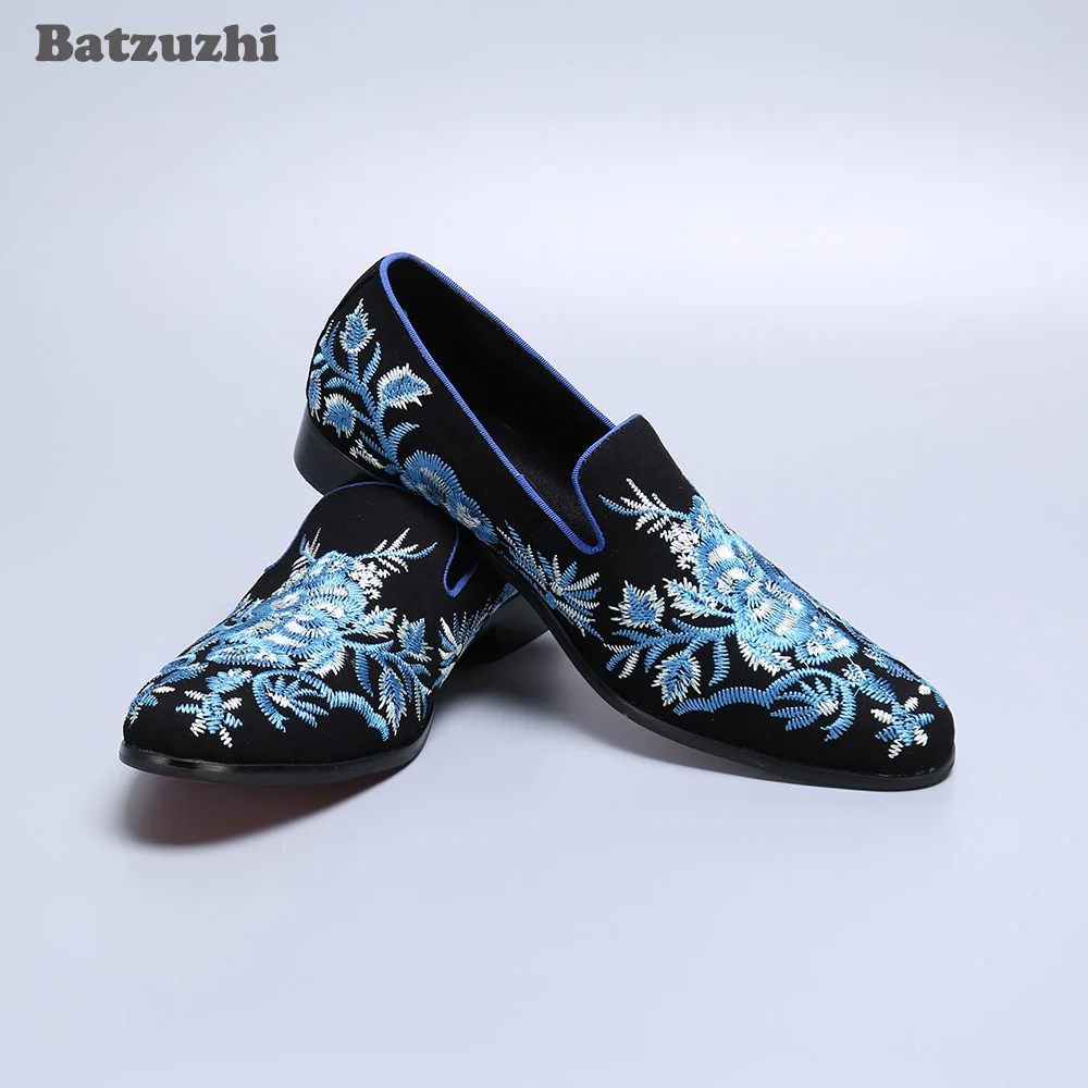 

Batzuzhi Blue Leather Flats Erkek Ayakkabi Luxury Handmade Men Loafers Shoes Casual Leather Shoes Loafers, Big Size US6-12, EU46