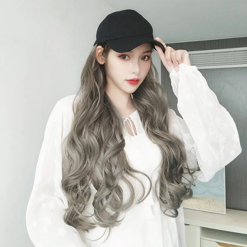 

SHANGKE Synthetic Baseball Cap Hair Wig Short Straight Wigs Black Brown Naturally Connect Adjustable Wigs For Women