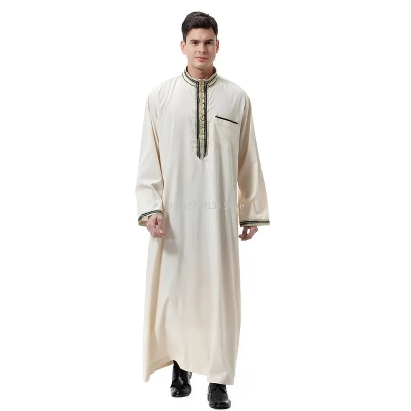 Men Arabic Dubai Cotton Mens Formal Thobes Long Sleeve Muslim Robe Clothing Islamic Arab Kaftan Prayer Wear