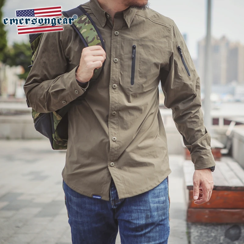 Emersongear Emerson синяя этикетка тактическая рубашка нейлон растягивается Tech рубашка открытый с длинными рукавами Туризм Спортивная рубашка