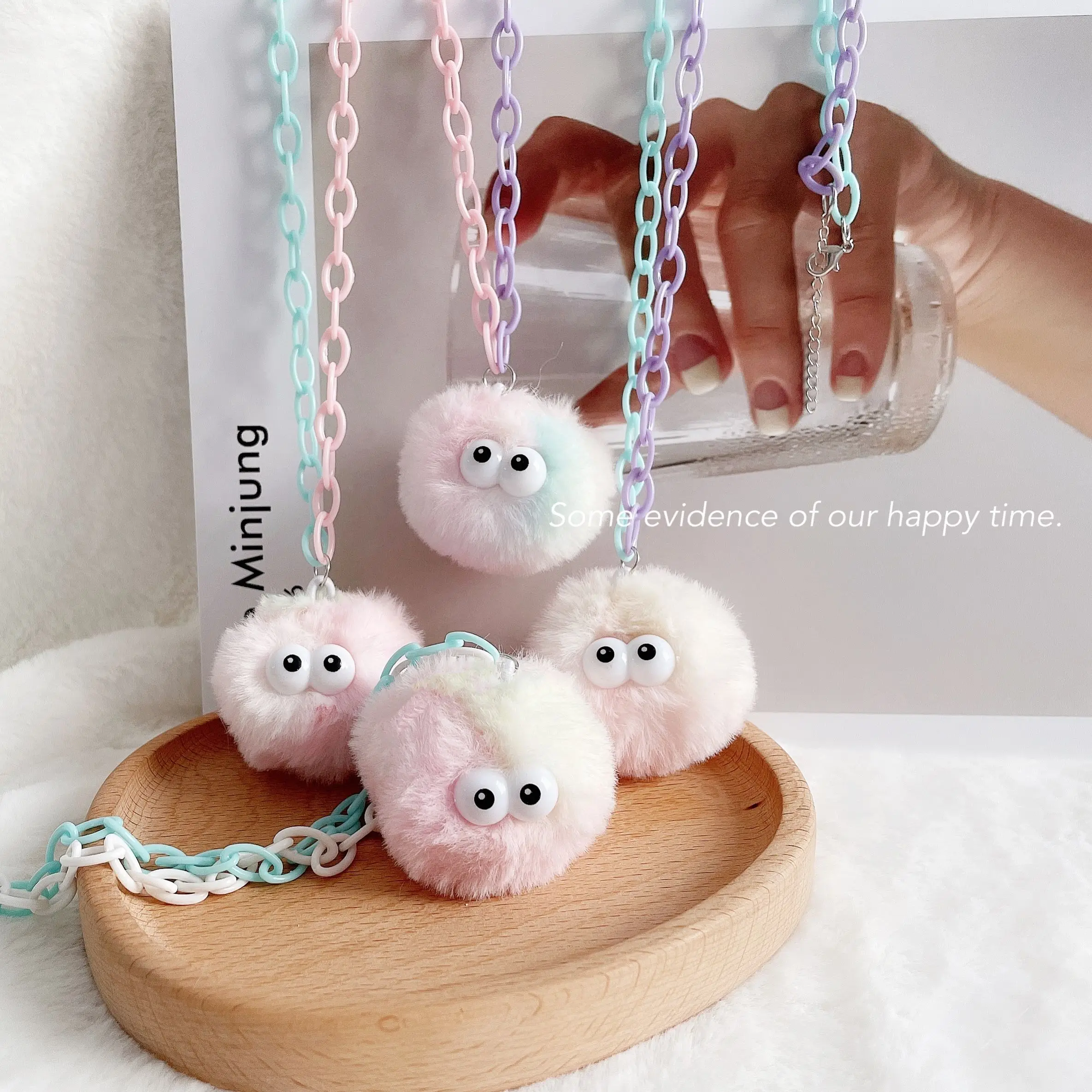 

New Creative Personality Ice Cream Color Plush Ball Pink Purple Acrylic Lanyard Mask Chain Glasses Chain Necklace