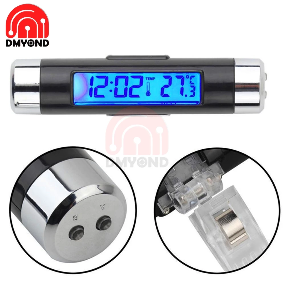 

Цифровой термометр 2 в 1 с ЖК-дисплеем для автомобиля, часы для стайлинга автомобиля с синей подсветкой, автомобильные аксессуары, выход на в...