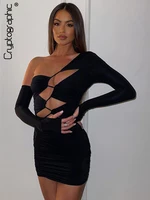 Long Sleeve Cut Out Bandage Mini Dress Black 1