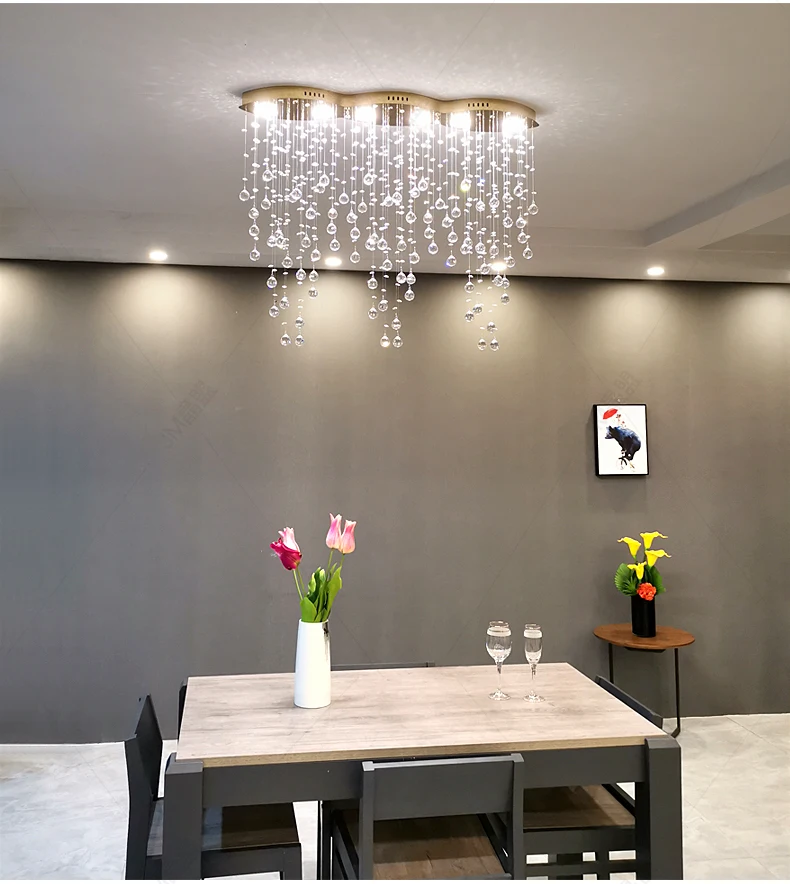 

Restaurant long chandelier modern rectangular art dining room dining table lamp bar table dining hanging crystal dining lamp