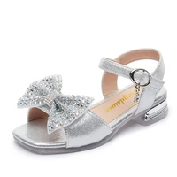 fashion girls sandals children princess sandal for wedding party dance soft bottom bowknot crystal shoes kids summer pink silver
