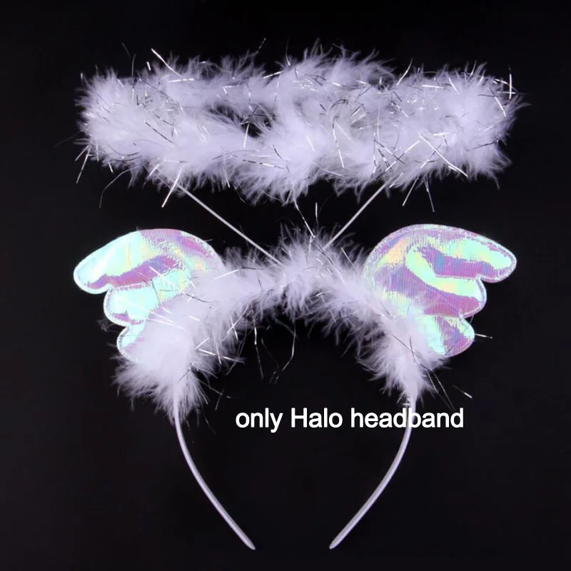 only halo headband Детский костюм ангела-хранителя на Хеллоуин, белое платье-пачка ангела с перьями для девочек, одежда для рождества Габриэль - Цвет: only halo headband