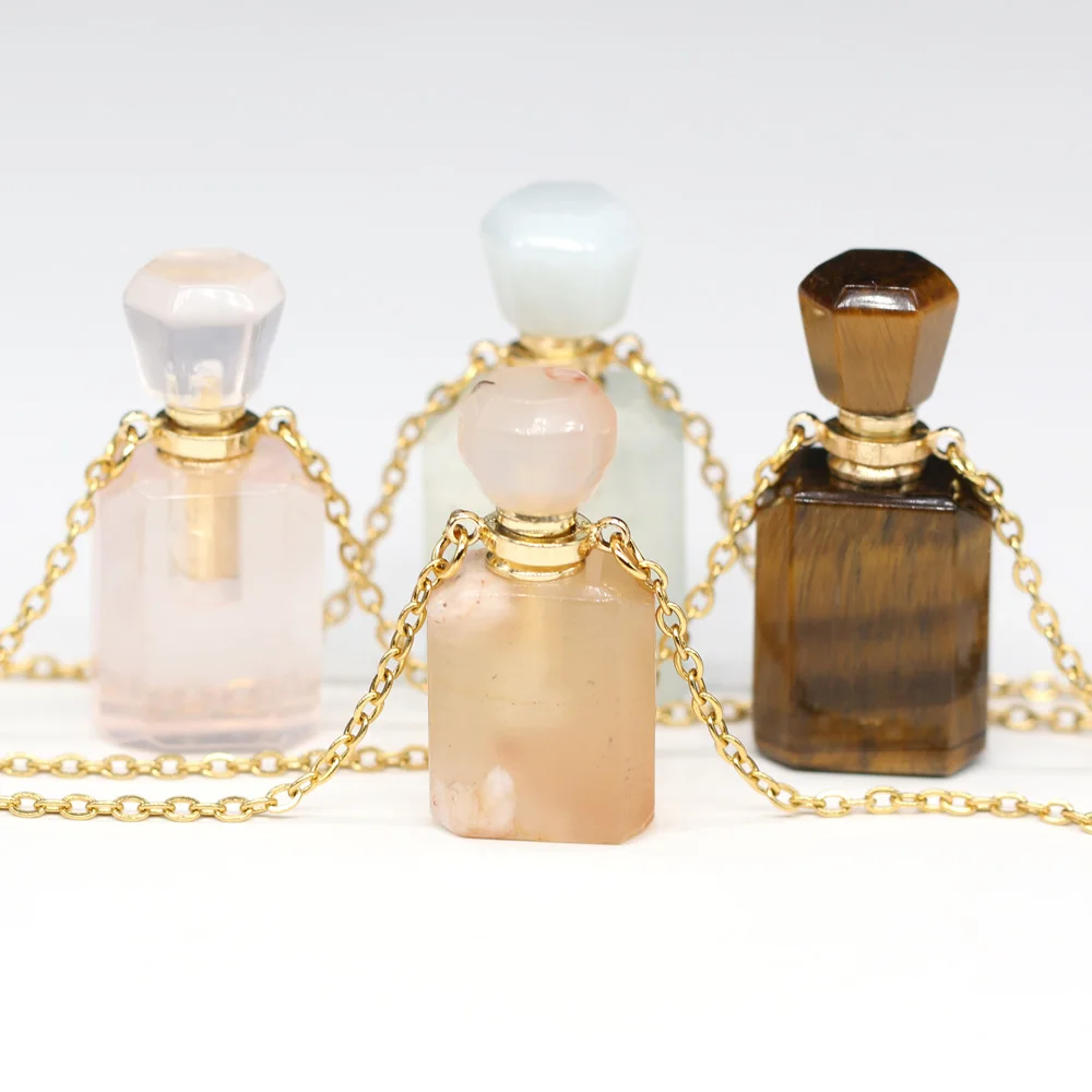 

Ожерелье с флаконом для духов с натуральными полудрагоценными камнями, тигровый глаз, диффузор для эфирных масел, флакон, подвески, романти...