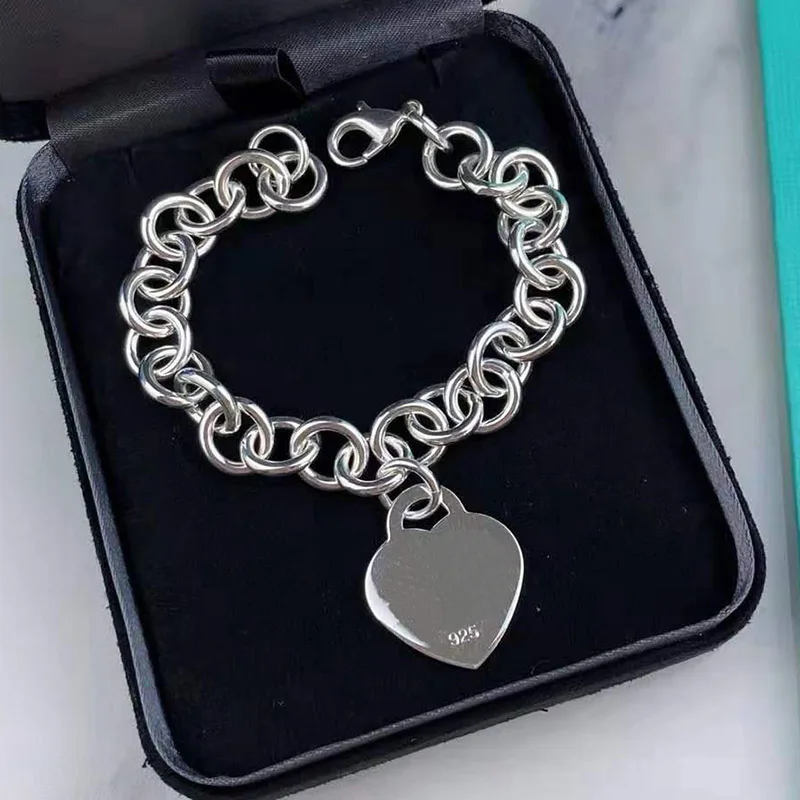 

Women's S925 Sterling Silver TIF Bracelet Original Classic Brand Fashion Silver Heart Bracelet Hot Love Symbol
