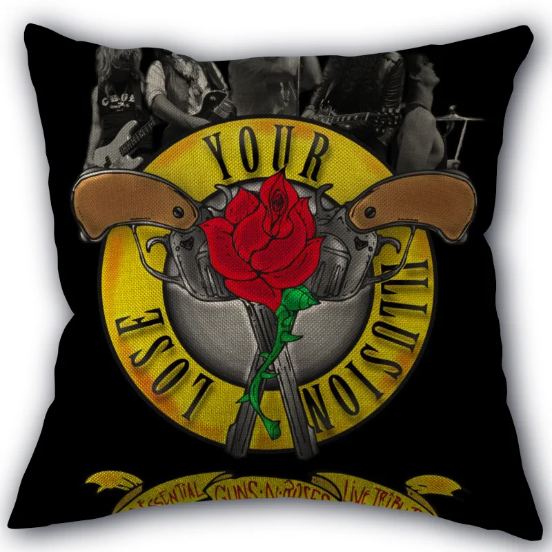 Наволочка Guns N Roses из хлопка и льна квадратная на молнии 45x45 см свадебная