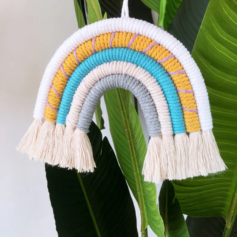 

Nursey Dorm Room Macrame Rainbow Wall Hanging Decorative Colored for Boho Home Decor, Party Supplies, Baby Shower wind chime