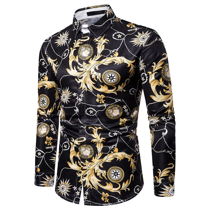Весенняя и Осенняя мужская рубашка свободного кроя с принтом растений длинными