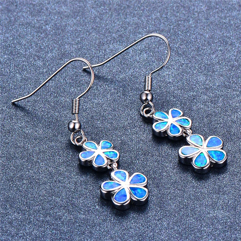 Роскошные женские висячие серьги с листьями и цветами большие в стиле бохо синим