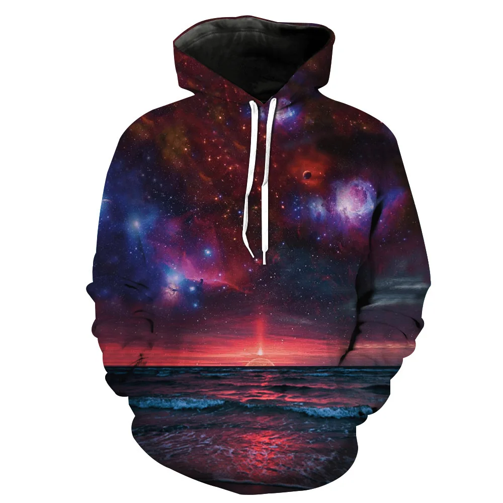 

Мужские толстовки CNUUIKOOEK, пуловер с капюшоном и 3D принтом звезд и берегов, модные мужские толстовки с капюшоном