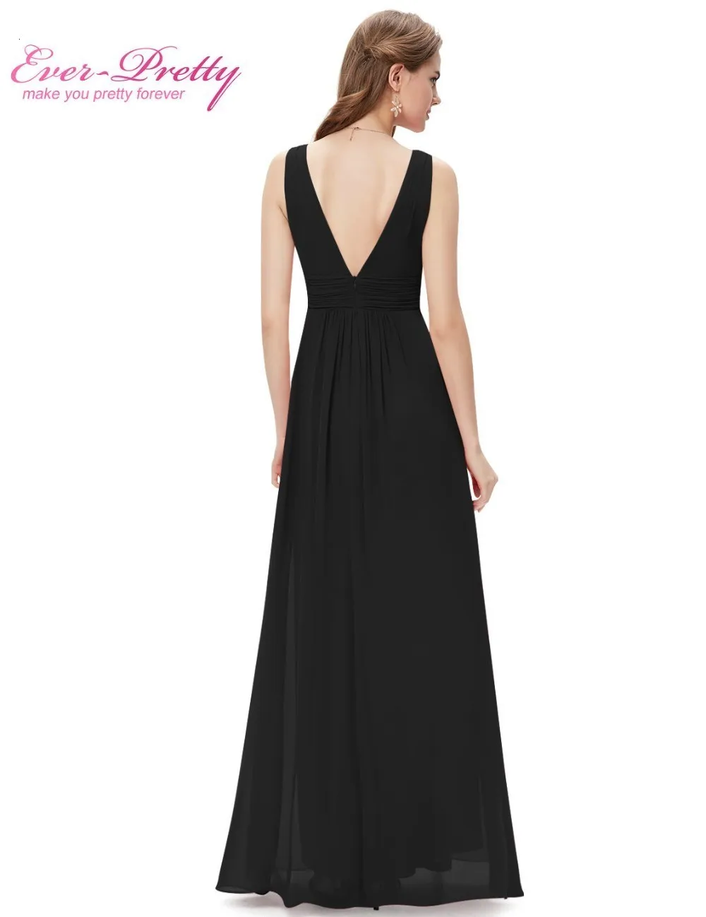 Vestido Fiesta Mujer Ever Pretty, длинное шифоновое свадебное платье трапециевидной формы с v-образным вырезом, элегантные королевские синие платья подружек невесты