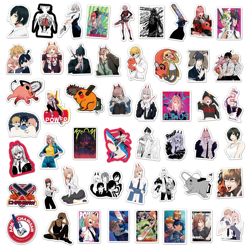 

10/50Pcs Chainsaw Man Anime Stickers Power Makima Suitcase Laptop Graffiti Skateboard Guitar Phone Cartoon Stickers Decal Gift