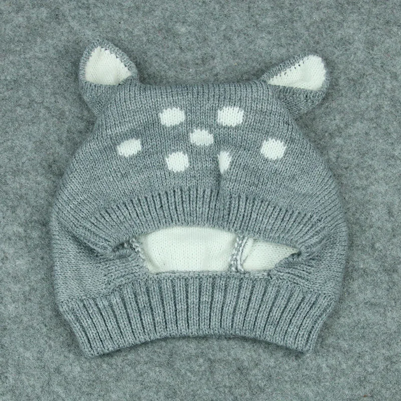 Детские шапки с оленем Sika мягкие теплые милые вязаные шерстяные шапочки кроликом