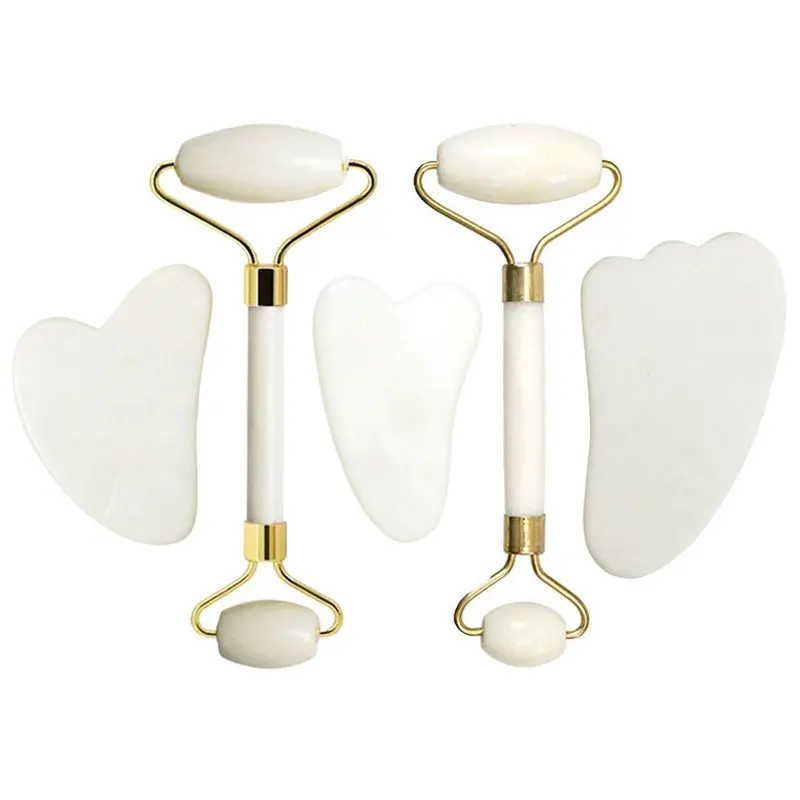 

Gua Sha And Roller Box Set White Jade Face Neck Massage Face Lift Gouache Eyes Reduce Swelling Natural Stone Massager Body Care