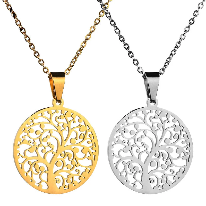 

Ожерелье из нержавеющей стали с деревом жизни с отверстиями, золотистое и серебристое ожерелье для женщин, ювелирные изделия, модные женски...