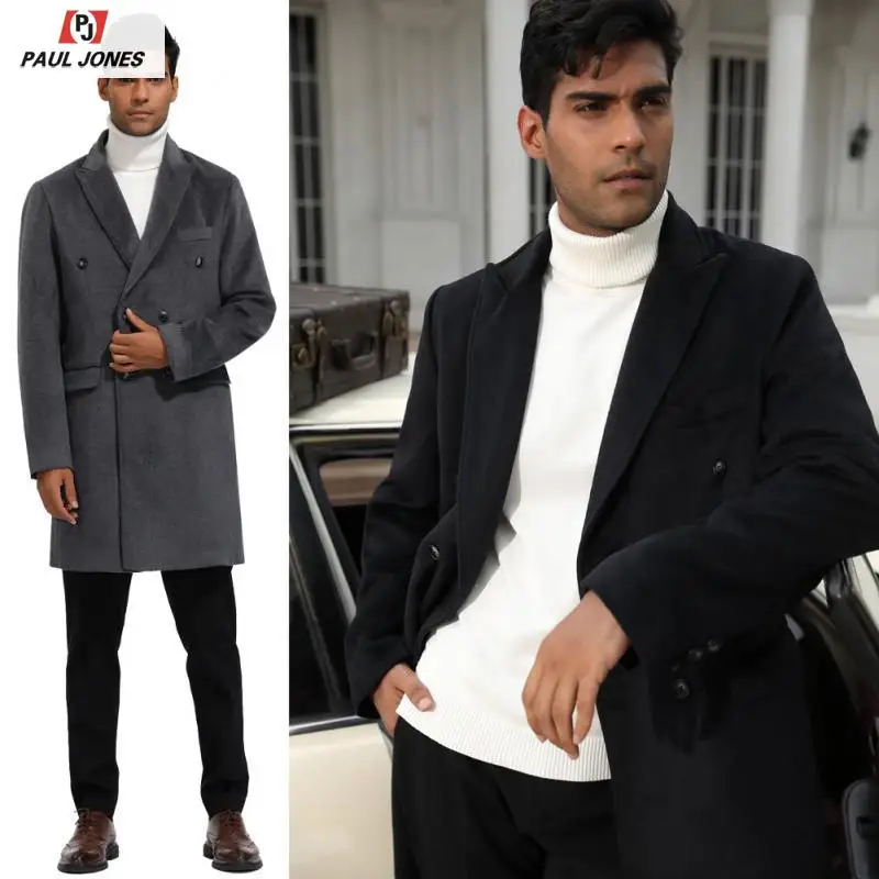 Мужские шерстяные двубортные пальто PAUL JONES Тренч с отворотами стильные зимние