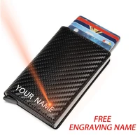 free engraving name men credit card holder carbon fiber women card wallet small rfid blocking male purse id card wallet