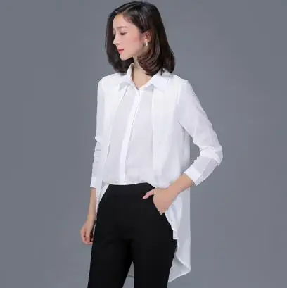 Женские однотонные повседневные блузки сзади длинное-спереди короткое