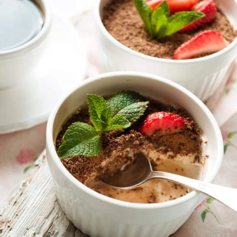 

8 Oz Ramekins, Souffle Dishes, Ramekin Set for Creme Brulee, Set of 6, Oven Safe, White