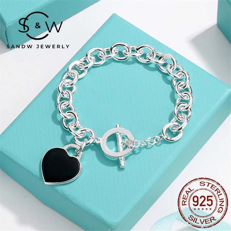 

925 sterling silver bracelet enamel heart-shaped pin buckle bracelets 1:1 classic fashion high-quality jewelry gift