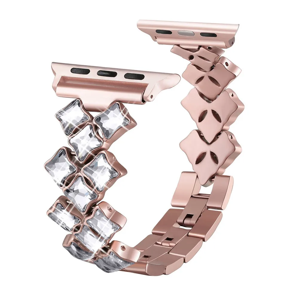 

Ремешок с ромбовидным узором для Apple Watch Band Series 6, 5, 4, 3, 2, SE, модный стальной браслет для iWatch 44 мм, 40 мм, 42 мм, 38 мм