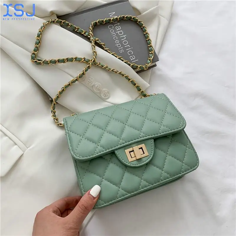 

Trendy Summer Small Fragrance Chain Bag Rhombic Crossbody Female Bag Mini Bag Soft Leather Turn Lock Shoulder Bag