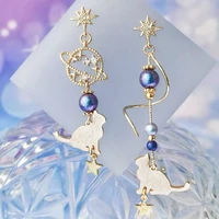mwsonya fashion korean hot sale starlight asymmetric earrings for women elegant cat earrings rhinestone tassel earrings