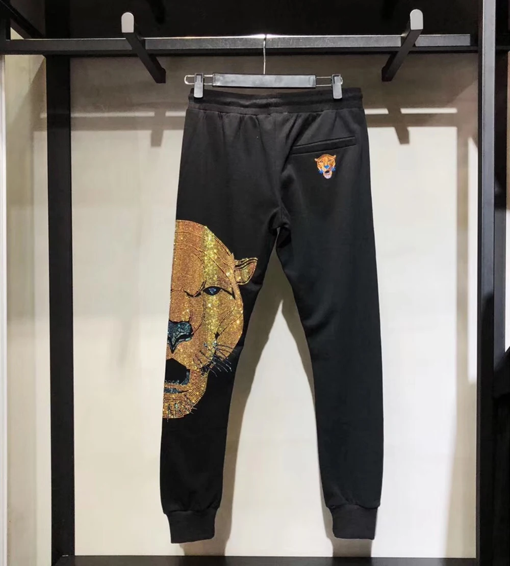 Брендовая одежда мужские спортивные штаны Стразы с большим львом свитшот