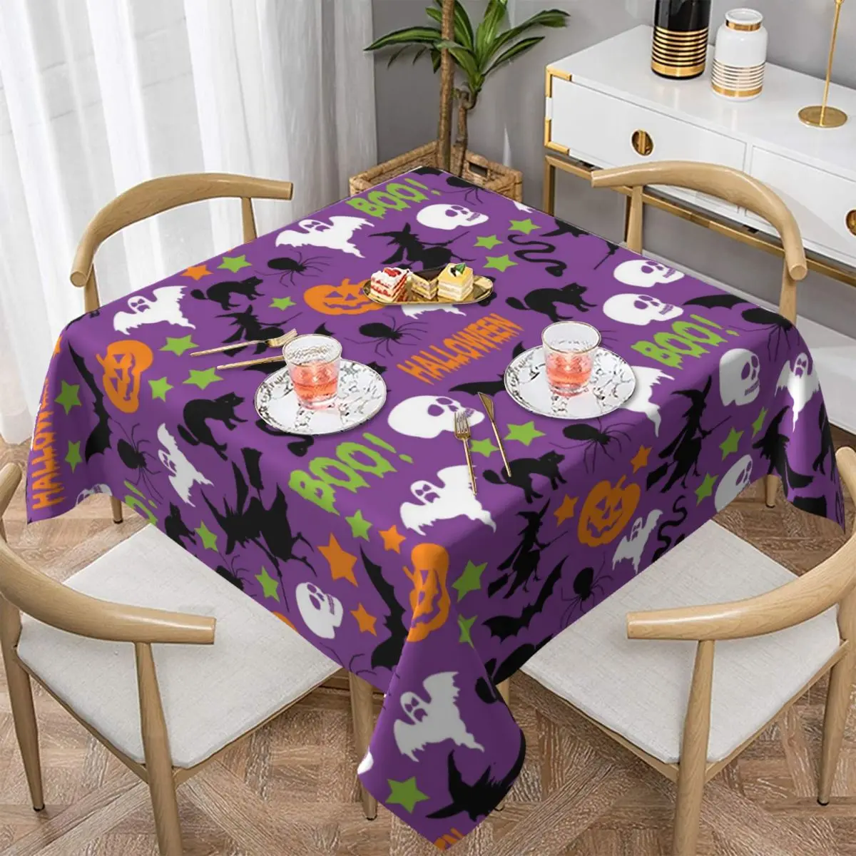 

Halloween living room decoration square tablecloth, linen tablecloth with lace and coffee cloth